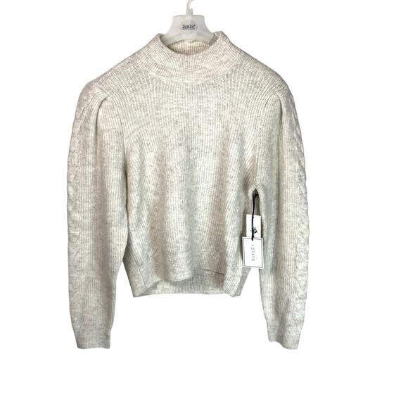 1. STATE Malted Beige Cream  Open Back Puff Sleeve Cropped Sweater Size M NWT - Picture 1 of 6
